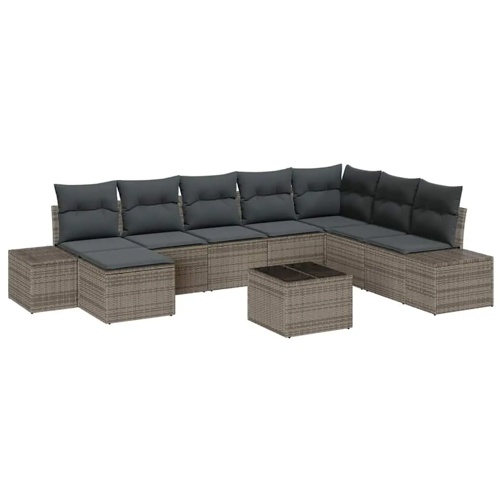 8-Piece Modular Grey Poly Rattan Garden Sofa Set