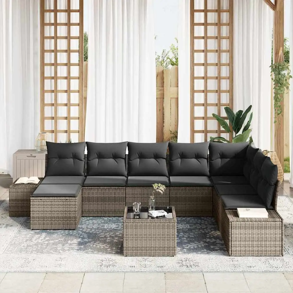 8-Piece Modular Grey Poly Rattan Garden Sofa Set