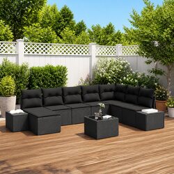 Premium 8-Piece Black Poly Rattan Garden Sofa Set