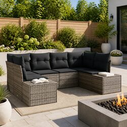 Modular Garden Sofa Set 6 Pieces Grey Outdoor Seating with Storage Box