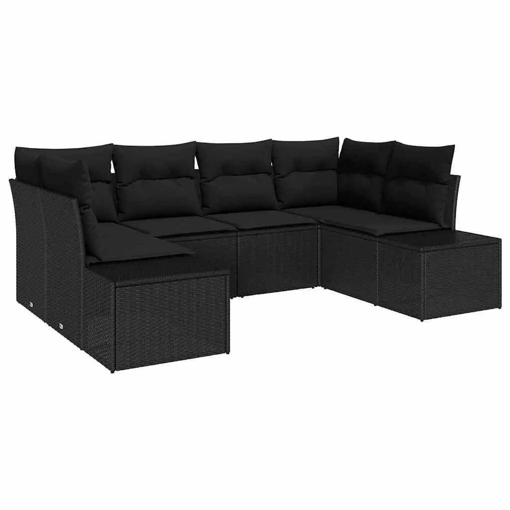 Outdoor Garden Sofa Set 6 Piece Modular Seating Black Poly Rattan with Storage