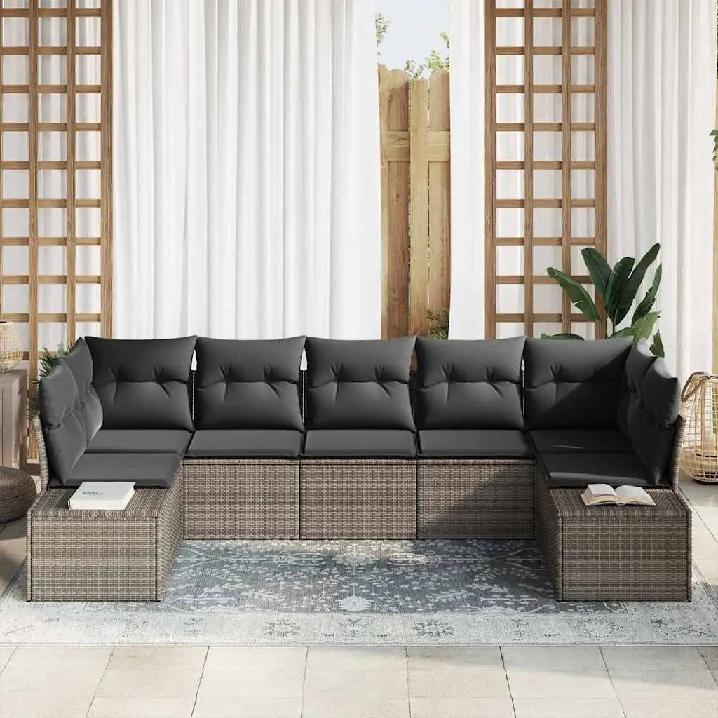 Grey Modular 7-Piece Outdoor Rattan Sofa Set with Storage