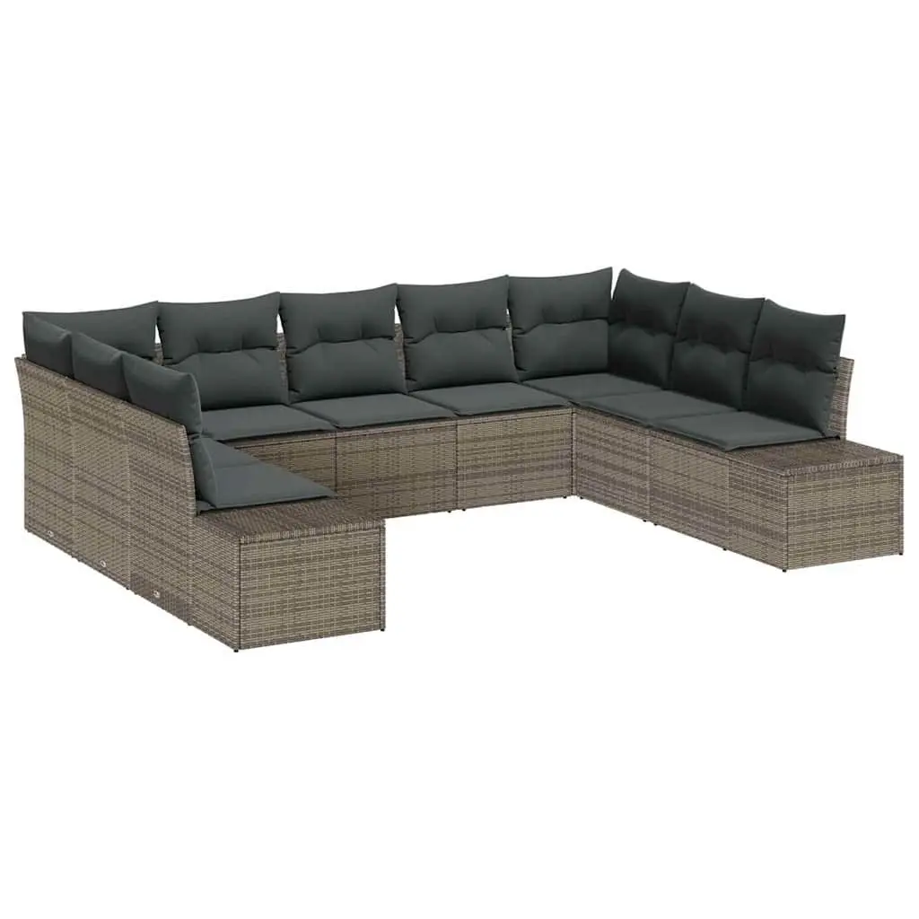 Garden Sofa Set Poly Rattan 9 Piece Grey with Cushions