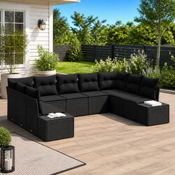 Durable Black Poly Rattan 9-Piece Outdoor Sofa Set