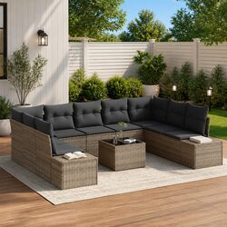Premium 9-Piece Grey Poly Rattan Outdoor Sofa Set