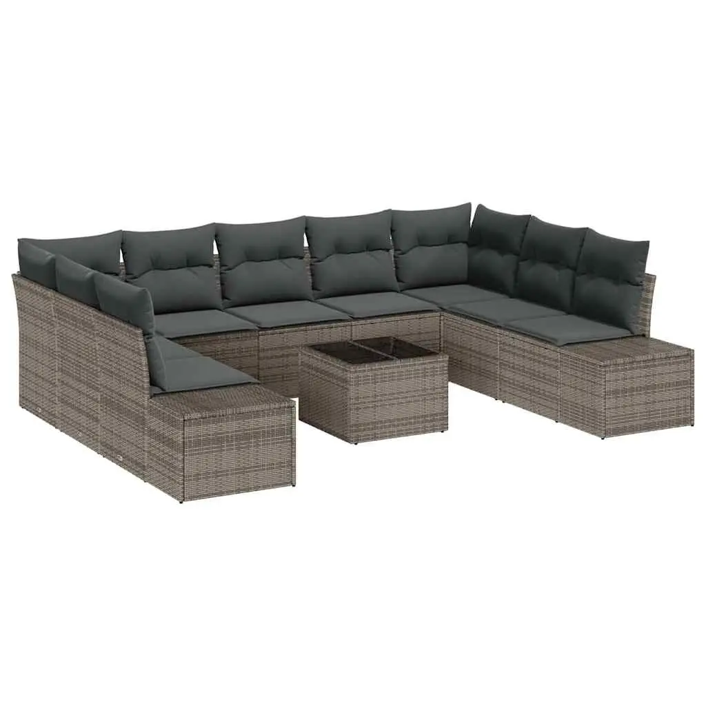9-Piece Grey Poly Rattan Outdoor Sofa Set