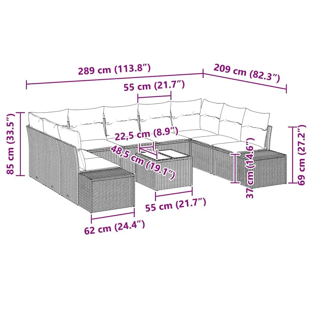 9-Piece Grey Poly Rattan Outdoor Sofa Set