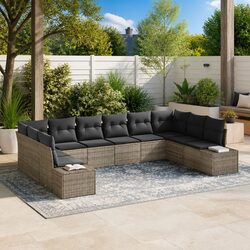 10-Piece Grey Modular Garden Sofa Set with Cushions