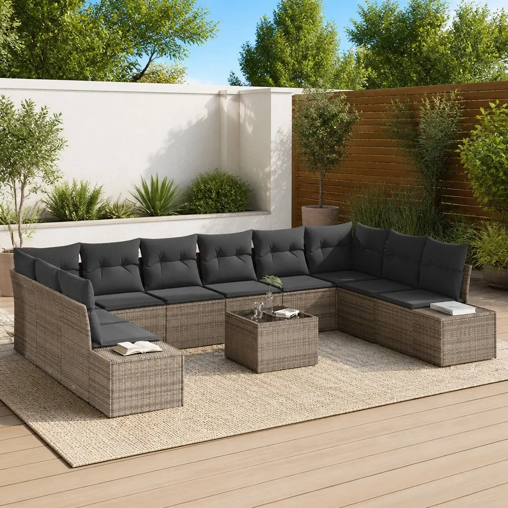 10-Piece Grey Poly Rattan Modular Garden Sofa Set