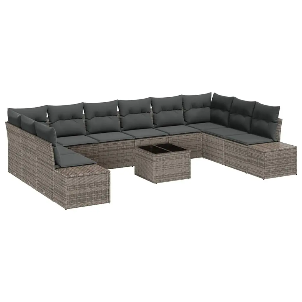 10-Piece Grey Poly Rattan Modular Garden Sofa Set
