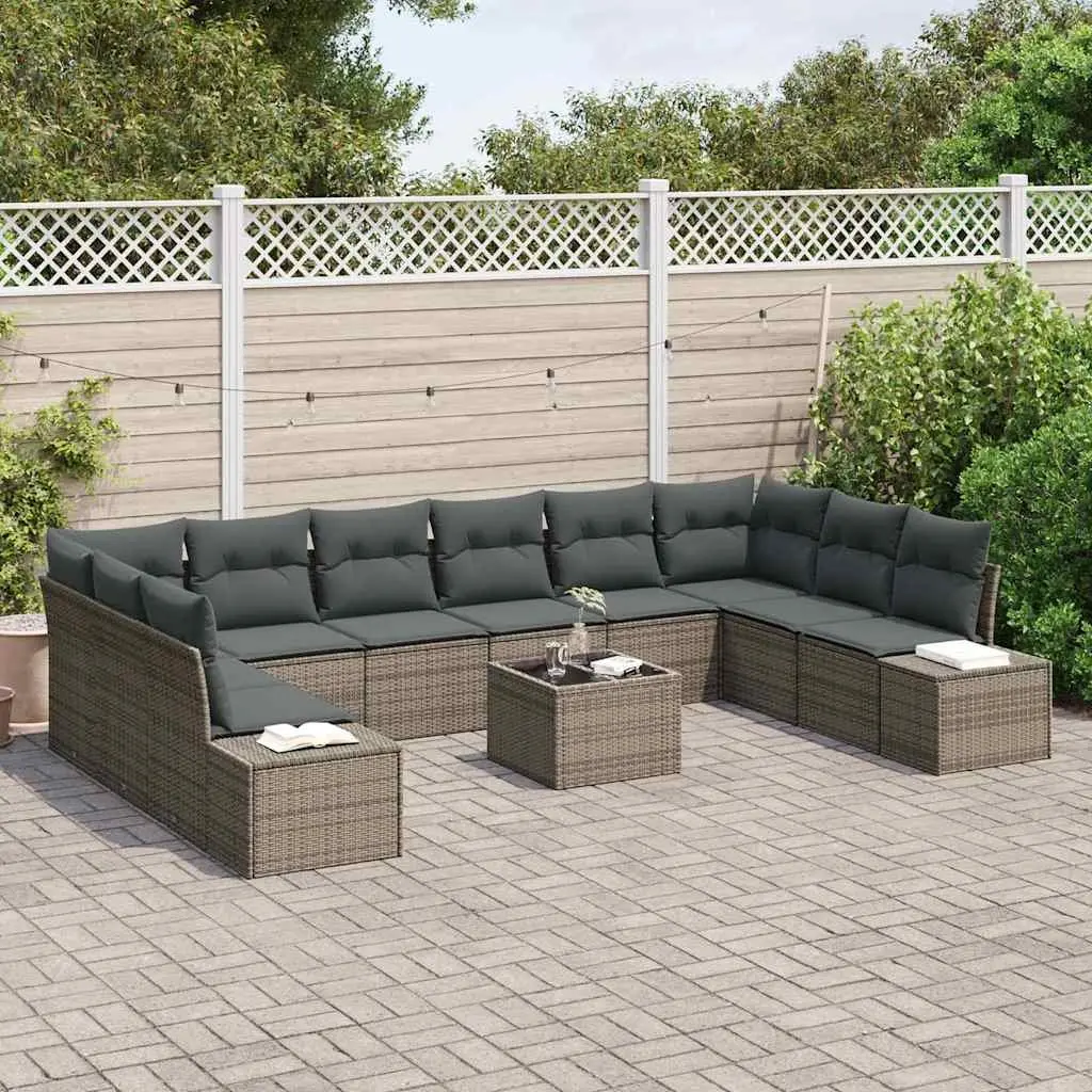 10-Piece Grey Poly Rattan Modular Garden Sofa Set