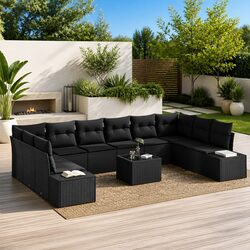 Modular 10-Piece Outdoor Garden Sofa Set in Black
