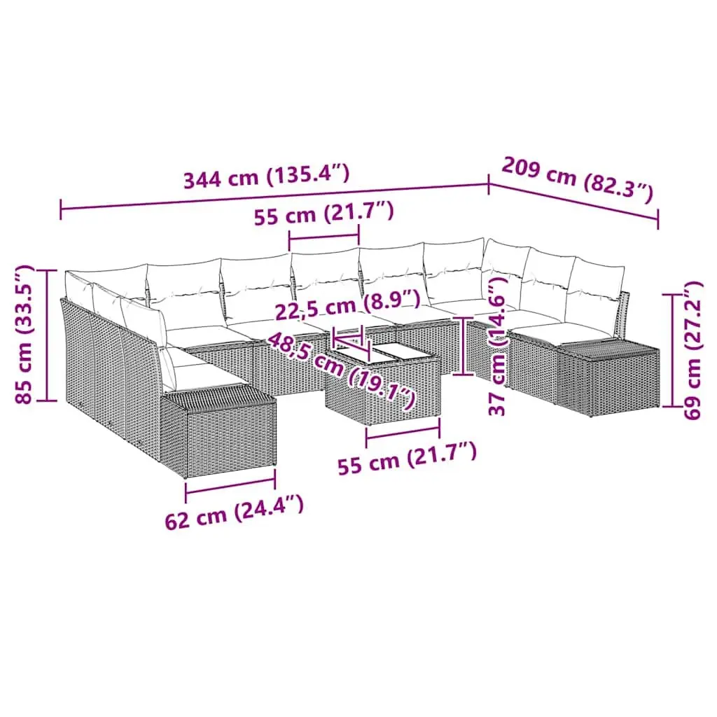 Modular Outdoor Garden Sofa Set 10 Piece Poly Rattan Solid Acacia Wood Steel Frame Black