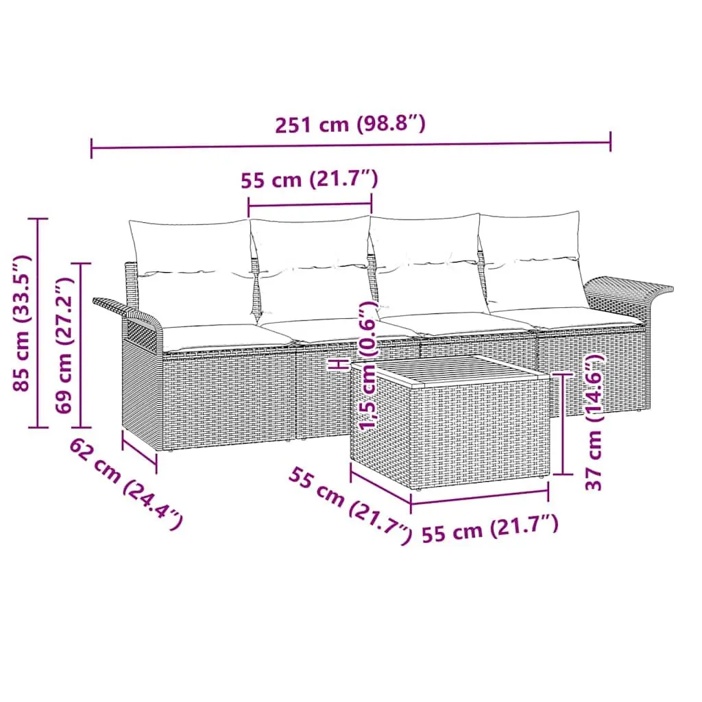 Modular 5 Piece Outdoor Garden Sofa Set