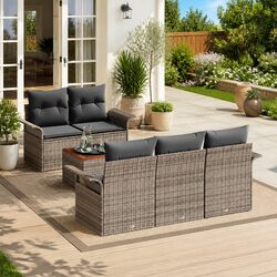 6-Piece Grey Modular Garden Sofa Set with Storage