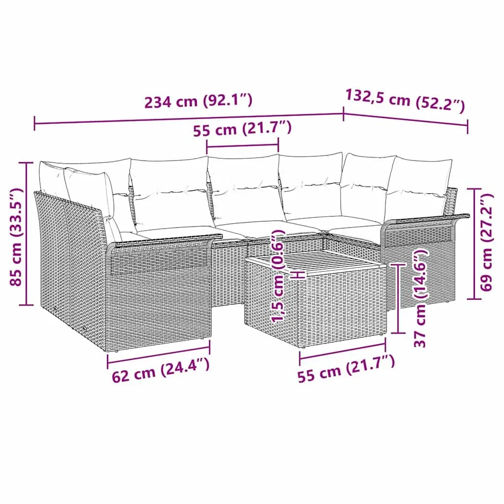 Garden Sofa Set Poly Rattan 7 Piece Modular Corner Lounge Grey