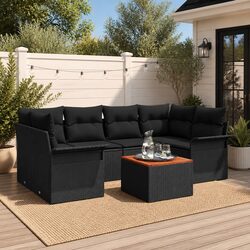 7-Piece Black Rattan Outdoor Sofa Set with Storage Table