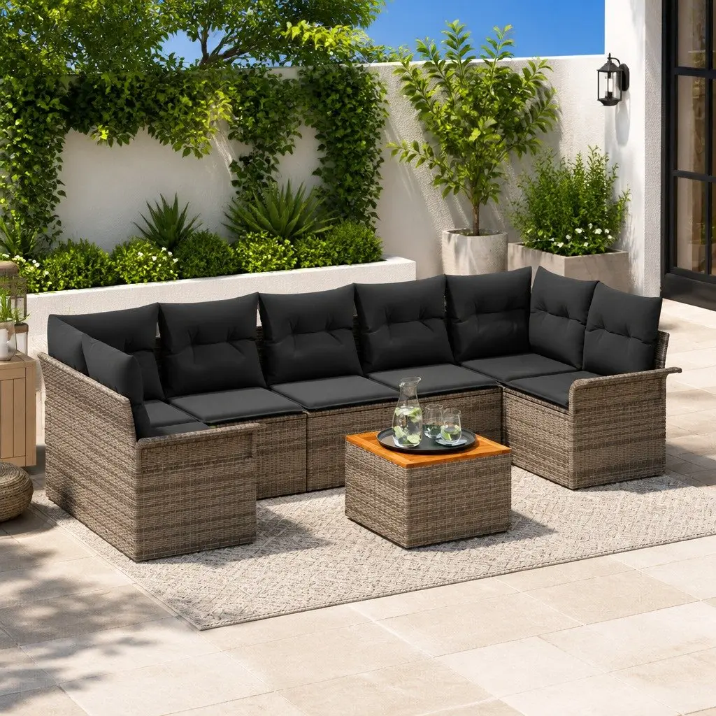 8-Piece Modular Garden Sofa Set in Grey with Storage