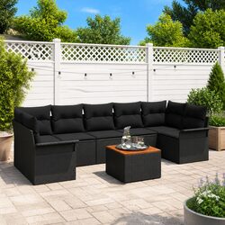 8-Piece Black Modular Outdoor Sofa Set for Garden