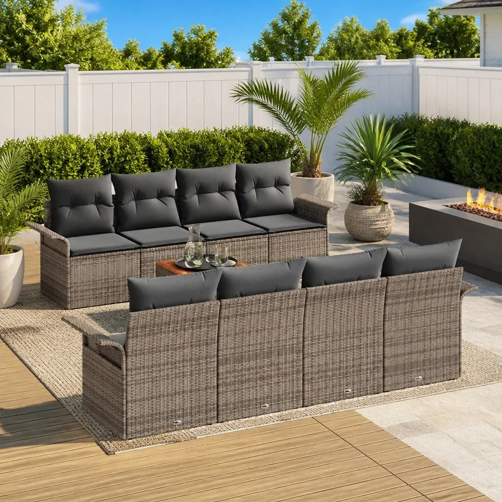 9-Piece Modular Rattan Garden Sofa Set in Grey