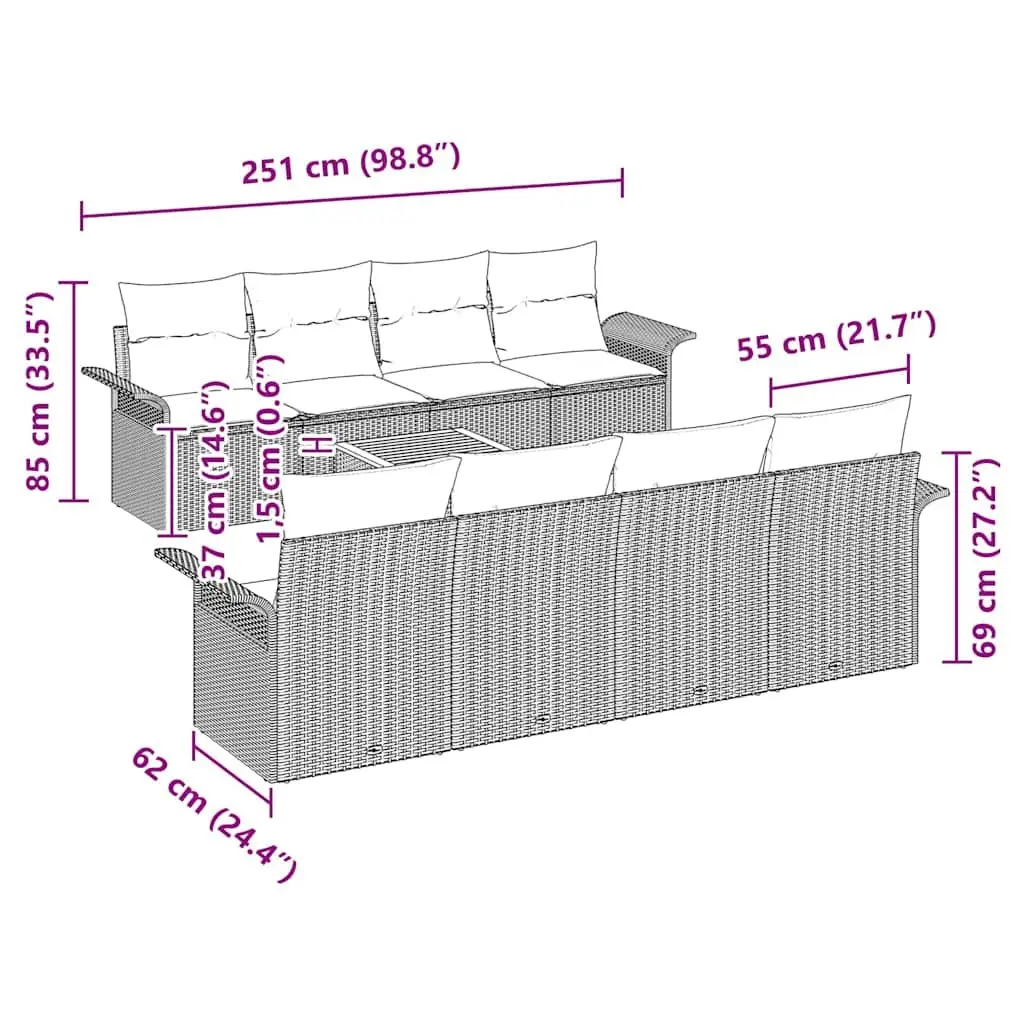 9-Piece Modular Rattan Garden Sofa Set in Grey