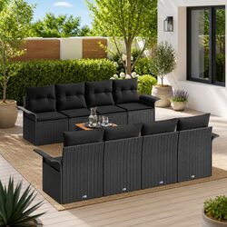 Outdoor Garden Sofa Set 9 Pcs Modular Poly Rattan Black Patio Sectional Seating