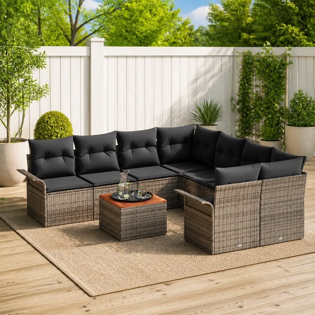 Grey 9-Piece Modular Outdoor Garden Sofa Set with Storage