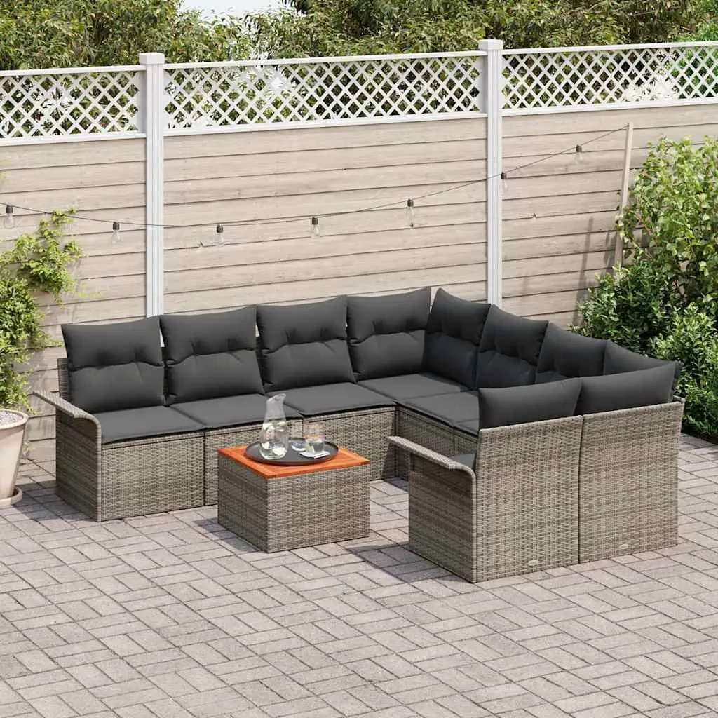 Grey 9-Piece Modular Outdoor Garden Sofa Set with Storage