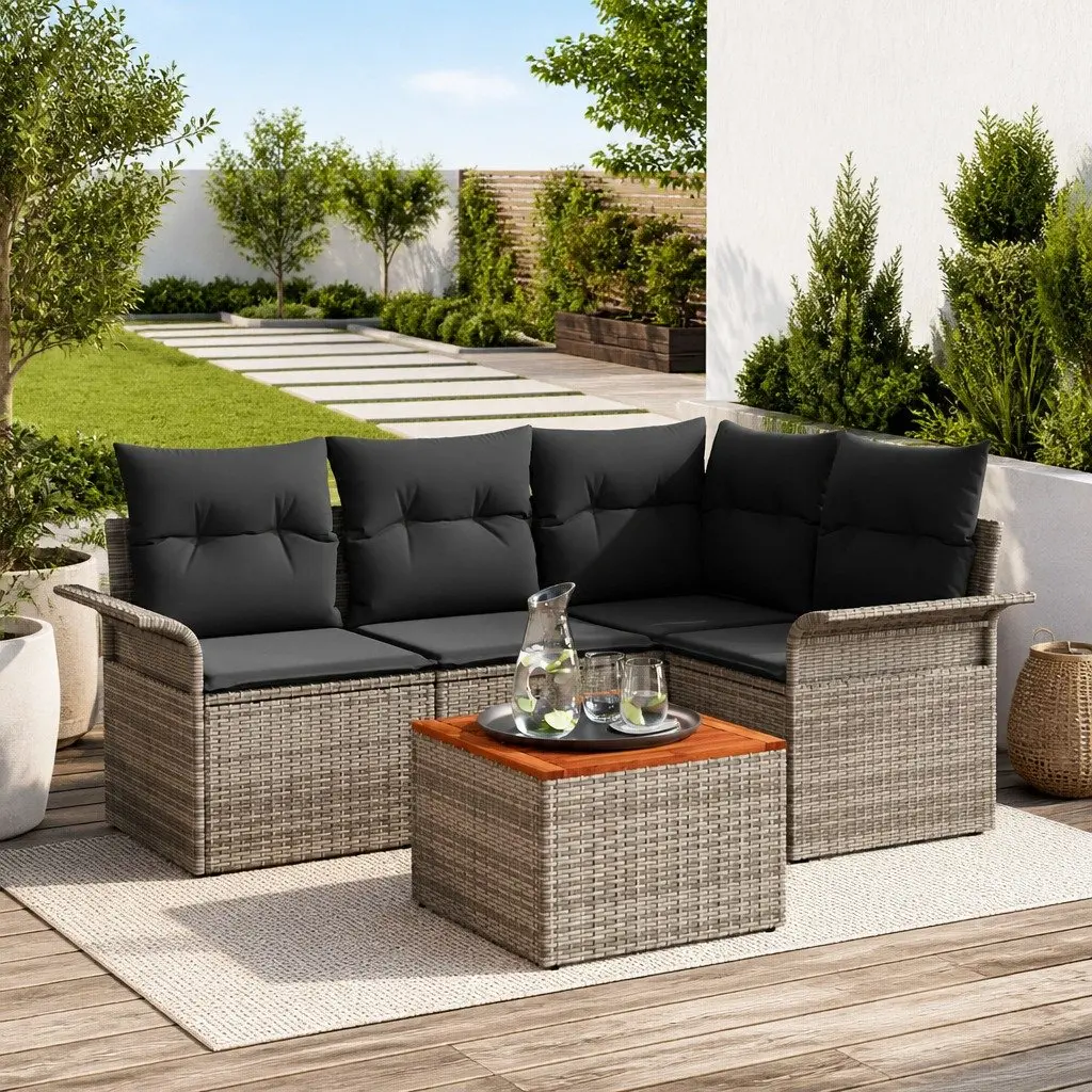 5-Piece Modular Grey Poly Rattan Garden Sofa Set