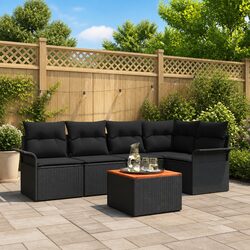6-Piece Modular Rattan Outdoor Garden Sofa Set in Black
