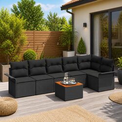 Outdoor Garden Sofa Set 7 Piece Modular Lounge with Storage Black Poly Rattan