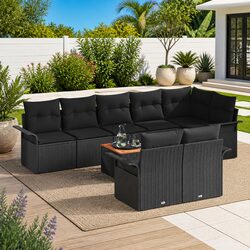 Modular Black Poly Rattan Outdoor Garden Sofa Set, 9 Pieces
