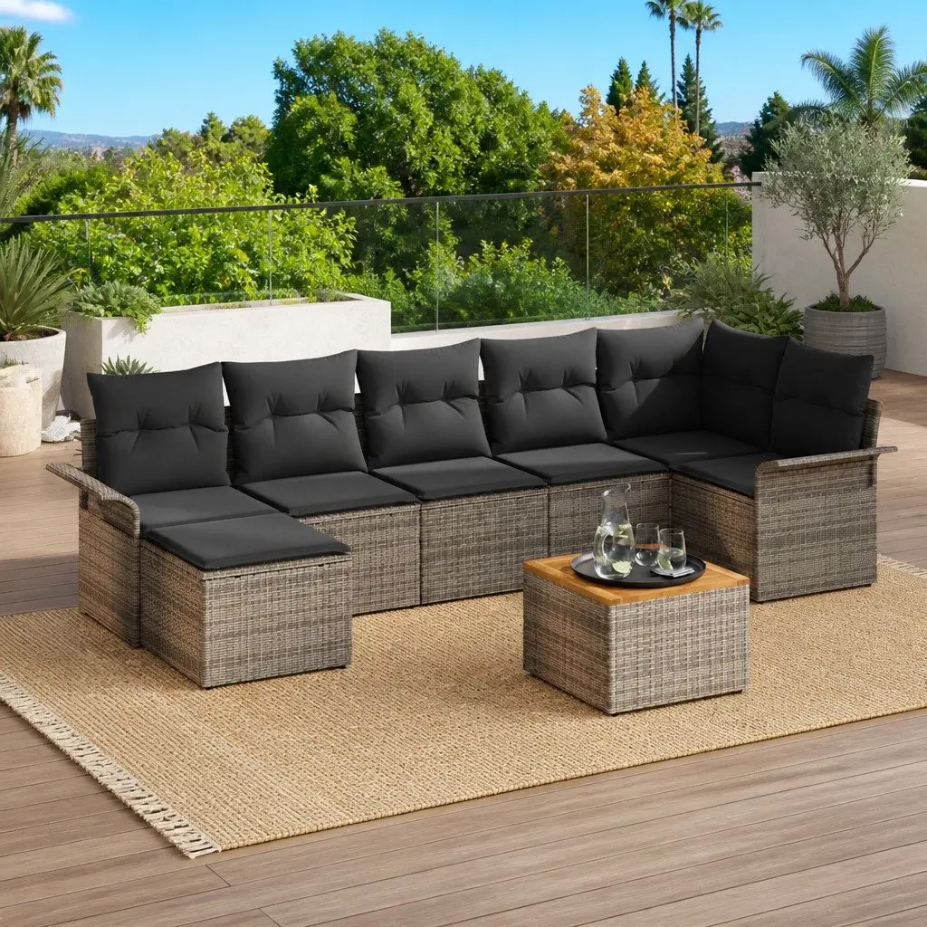 8-Piece Modular Garden Sofa Set in Grey Poly Rattan