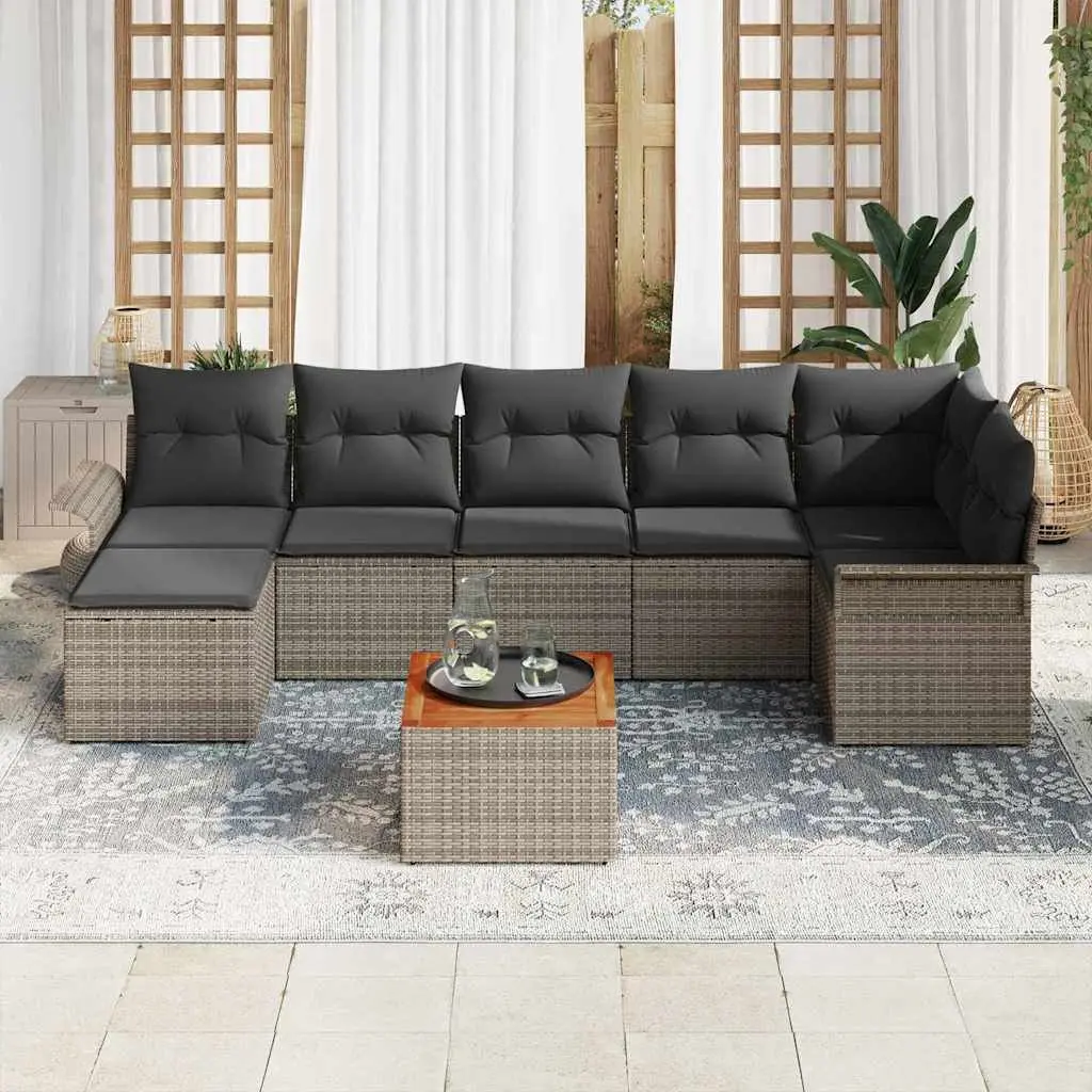 8-Piece Modular Garden Sofa Set in Grey Poly Rattan
