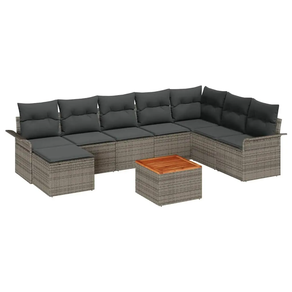 Modular Garden Sofa Set Poly Rattan 9 Pieces Grey Outdoor Seating