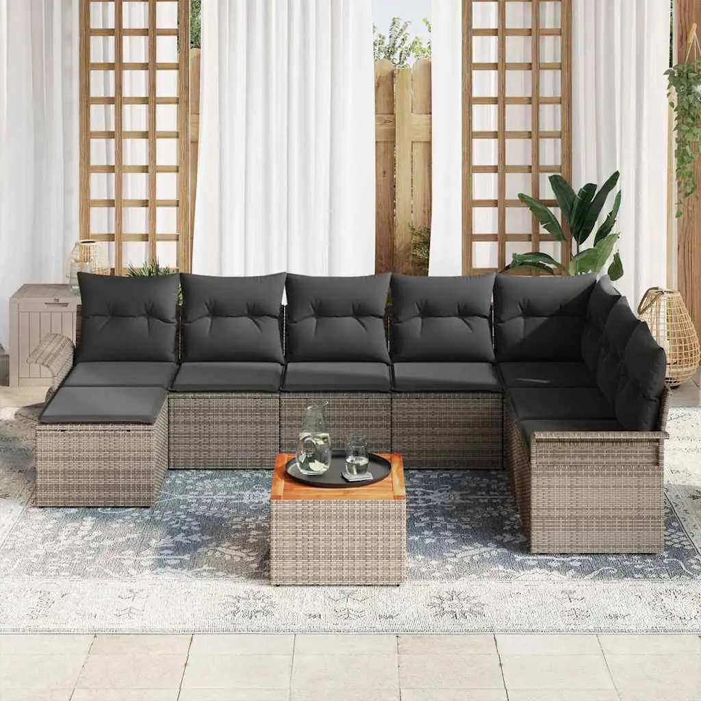 Modular Garden Sofa Set Poly Rattan 9 Pieces Grey Outdoor Seating