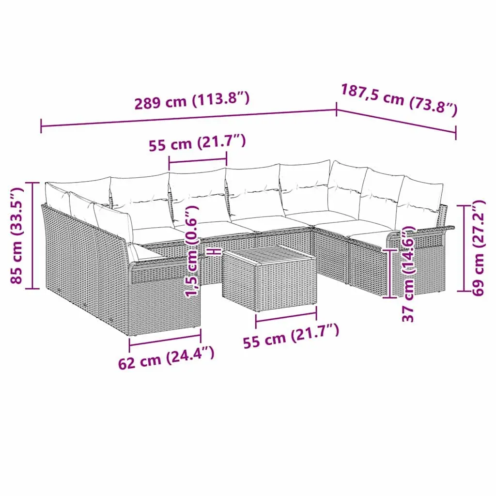 10 Piece Modular Garden Sofa Set in Grey