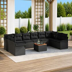 11-Piece Black Modular Outdoor Sofa Set with Table