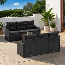 7-Piece Black Modular Garden Sofa Set with Storage