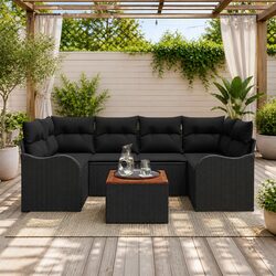 7-Piece Modular Outdoor Sofa Set with Storage Table in Black