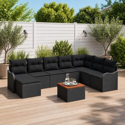 Sturdy 9-Piece Modular Garden Sofa Set in Black Rattan