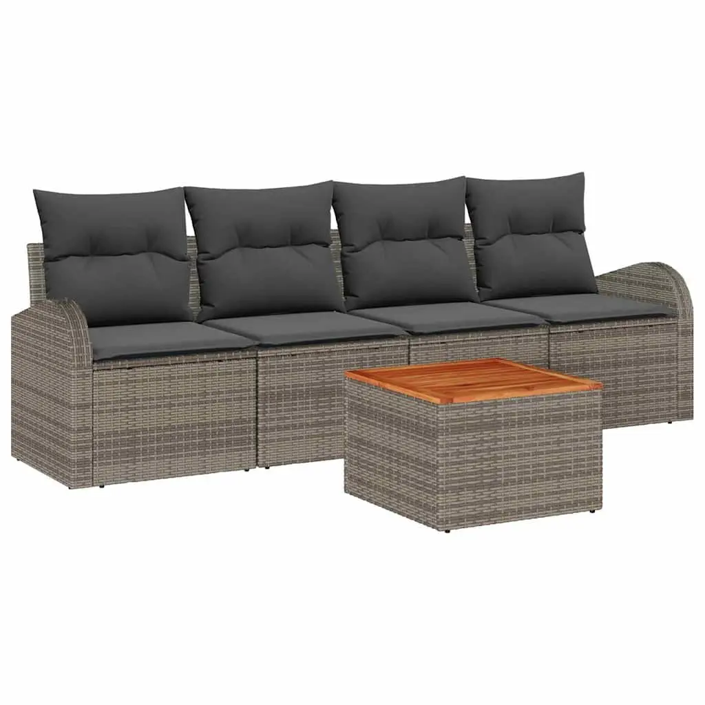 5-Piece Grey Poly Rattan Garden Sofa Set