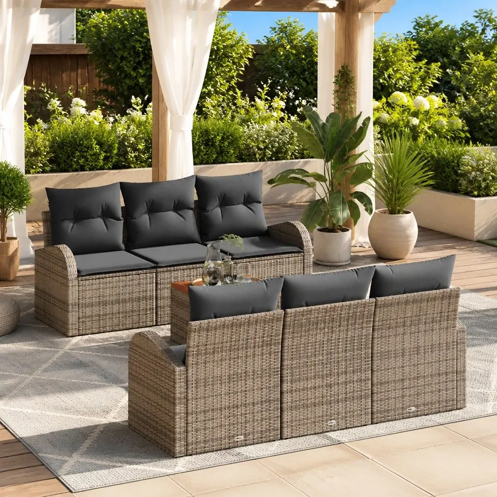 7 Piece Garden Sofa Set Poly Rattan Grey Modular Outdoor Furniture