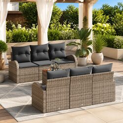 7-Piece Grey Modular Outdoor Sofa Set with Acacia Accents