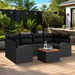 Modular Garden Sofa Set 7 pcs Black Poly Rattan Outdoor Furniture with Storage