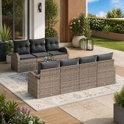 Durable 8-Piece Grey Modular Garden Sofa Set with Storage