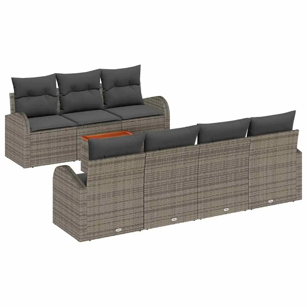 Modular Garden Sofa Set Poly Rattan Acacia Wood 8 Piece Grey Outdoor Furniture