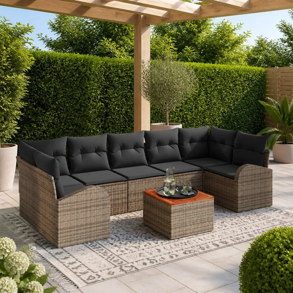 8-Piece Grey Modular Garden Sofa Set with Storage