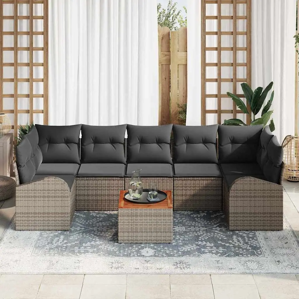 8-Piece Grey Modular Garden Sofa Set with Storage