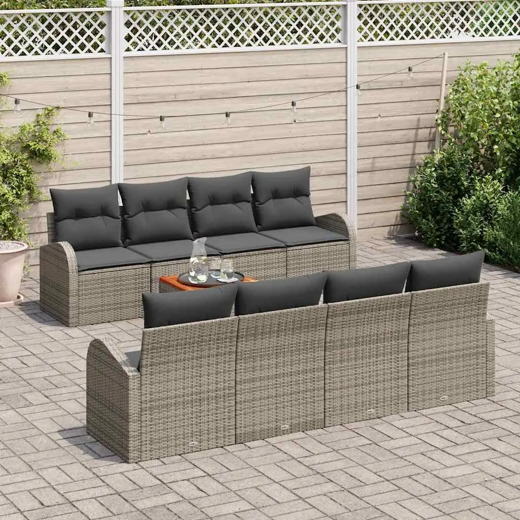 9-Piece Modular Garden Sofa Set in Grey Poly Rattan
